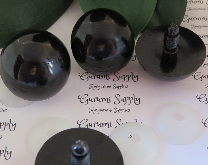 Bulk-Pack! 30mm Solid Black Round Safety Eyes with Washers: 5 Pair - Amigurumi / Animals / Doll / Creations / Craft Eyes / Crochet / Knit