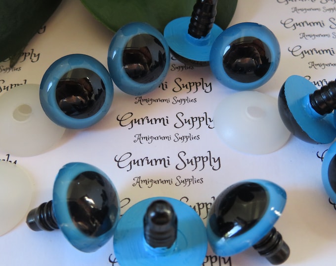 20mm Hand Painted Blue Iris Black Pupil Round Safety Eyes and Washers: 1 Pair - Dolls/Amigurumi /Animals/Stuffed Creations