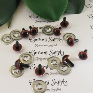 7.5mm Red-Brown Iris Black Pupil Round Safety Eyes and Washers: 5 Pairs - Dolls/Amigurumi/Animals/ Stuffed Creations/Crochet/Paintfree/Knit