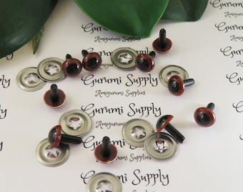 7.5mm Red-Brown Iris Black Pupil Round Safety Eyes and Washers: 5 Pairs - Dolls/Amigurumi/Animals/ Stuffed Creations/Crochet/Paintfree/Knit