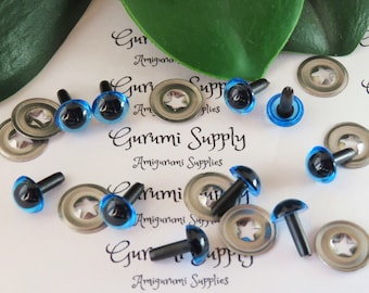 7.5mm Translucent Blue Iris Black Pupil Round Safety Eyes and Washers: 5 Pairs - Doll Eyes / Amigurumi Eyes / Animal Eyes / Toy Eyes