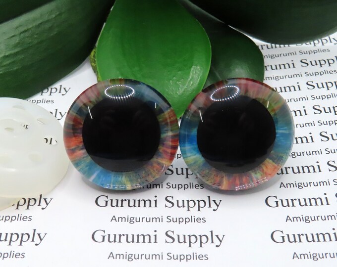35mm Psyched Iris 3D Style Trapezoid Safety Eyes and Washers: 1 Pair - Amigurumi / Animals / Stuffed Creations / Crochet / Craft Supplies