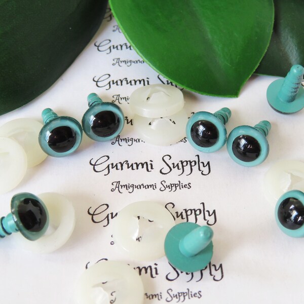 10mm Sea Foam Green Iris Black Pupil Round Safety Eyes and Washers: 4 Pairs - Dolls / Amigurumi / Animal / Stuffed Creations / Crochet / Toy