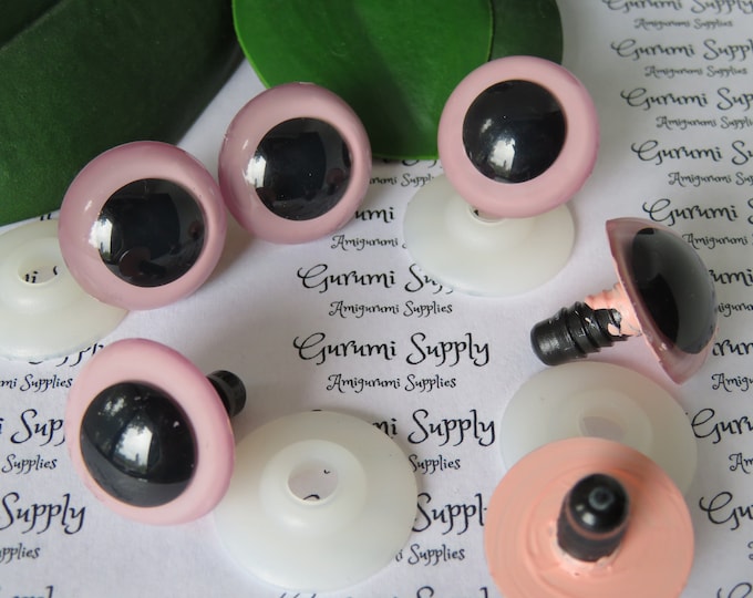 24mm Pale Pink Iris Black Pupil Round Safety Eyes and Washers: 1 Pair - Doll / Amigurumi / Animal / Stuffed Creation / Hand Painted / Toy