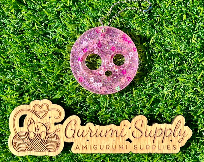 Safety Eye Gismo - Pink Petals Glitter - Petite Size - Circle - On-the-Go - Keychain - Safety Eye Tool - Helper - Trapezoid - Amigurumi