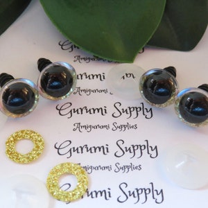 12mm Clear Round Plastic Safety Eyes with a Gold Glitter Non-Woven Slip Iris and Washers: 2 Pairs - Dolls/Amigurumi/Animal/Crochet/Knit