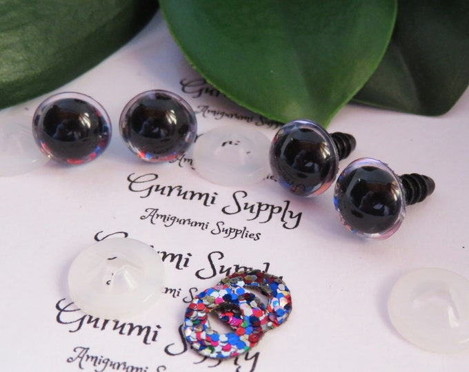 12mm Clear Round Plastic Safety Eyes with a Patriotic Glitter Non-Woven Slip Iris and Washers: 2 Pairs - Dolls/Amigurumi/Animal/Crochet/Knit