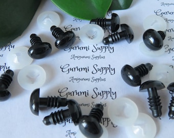 24 Black Oval Safety Noses, Eyes, Buttons, 16mm by 13mm by 3mm for