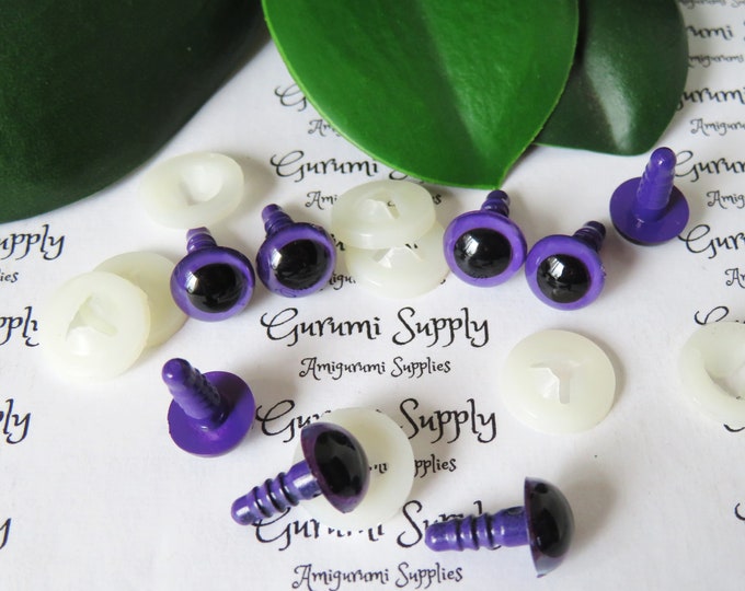 10mm Violet Purple Iris Black Pupil Round Safety Eyes and Washers: 4 Pairs - Doll / Amigurumi / Animals / Toy / Craft Supplies / Crochet