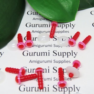 6mm Red Pupil Pink Iris Black Pupil Round Safety Eyes and Washers: 5 Pairs - Dolls / Amigurumi / Animals / Toys / Felting / Paintfree