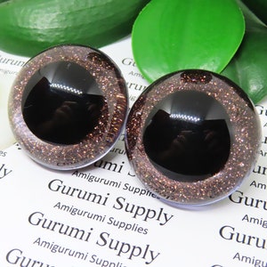 40mm Clear Round Safety Eyes with Brown Glitter Non-Woven Slip Iris, Black Pupil and Washers: 1 Pair Dolls / Amigurumi / Animal / Crochet image 3