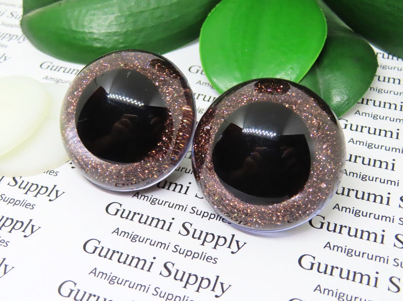 40mm Clear Round Safety Eyes with Brown Glitter Non-Woven Slip Iris, Black Pupil and Washers: 1 Pair Dolls / Amigurumi / Animal / Crochet image 3