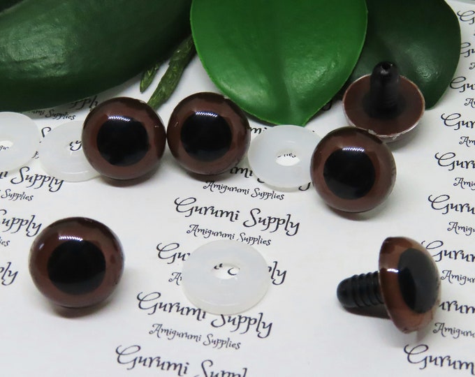 18mm Brown Iris Black Pupils Round Safety Eyes and Washers: 2 Pairs – Doll / Amigurumi / Animal / Stuffed Creations / Crochet / Knit / Toy