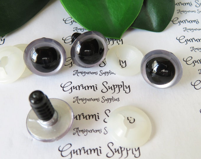 16mm Hand Painted Silver Gray Iris Black Pupil Round Safety Eyes and Washers: 2 Pairs - Dolls / Amigurumi / Animals / Creations / Crochet