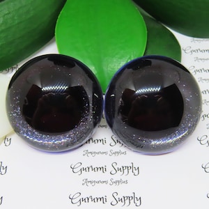 40mm Clear Round Safety Eyes with Black Glitter Non-Woven Slip Iris, Black Pupil and Washers: 1 Pair - Amigurumi / Animal / Crochet / Toys