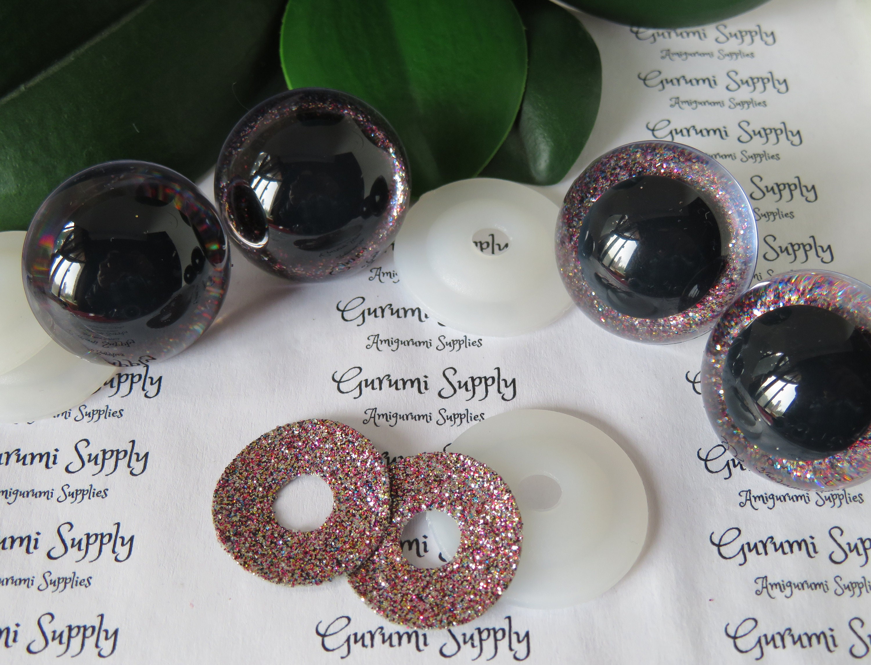 30mm Clear Round Plastic Safety Eyes with a Light Sparkle Glitter Non