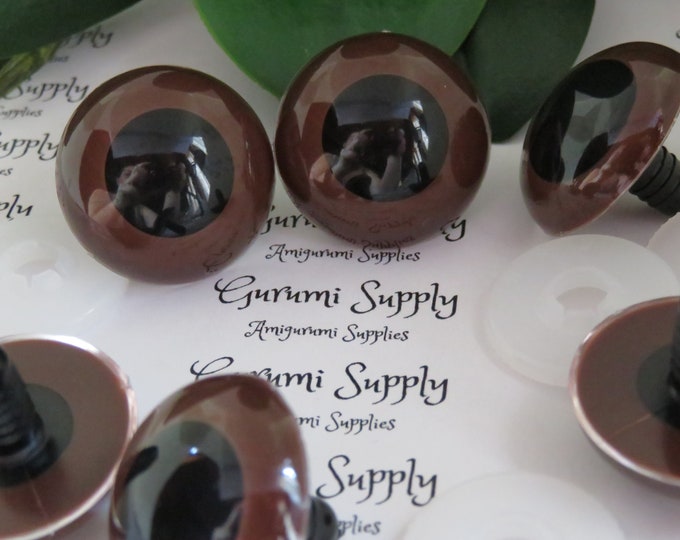 24mm Brown Iris Black Pupil Round Safety Eyes and Washers: 1 Pair - Dolls / Amigurumi / Animals / Stuffed Creations / Paintfree / Crochet