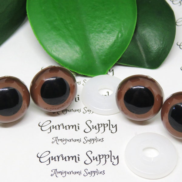 16.5mm Brown Iris Black Pupils Round Safety Eyes and Washers: 2 Pairs – Paint Free - Doll / Amigurumi / Animal / Amigurumi / Toy / Knit