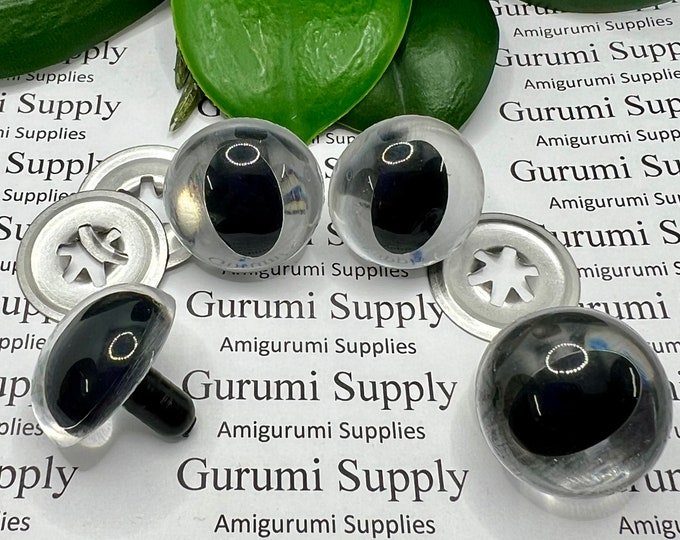24mm Translucent Clear Iris Black Pupil Cat Style Safety Eyes and Washers: 1 Pair – Dragon / Amigurumi / Animals Creations / Craft Supplies