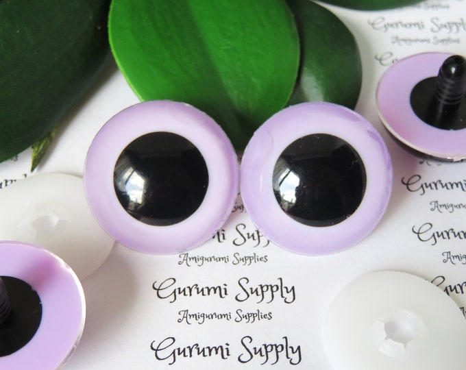 30mm Light Purple Iris Black Pupil Round Safety Eyes and Washers: 1 Pair - Dolls / Amigurumi / Animals / Toys / Crochet / Paintfree / Knit