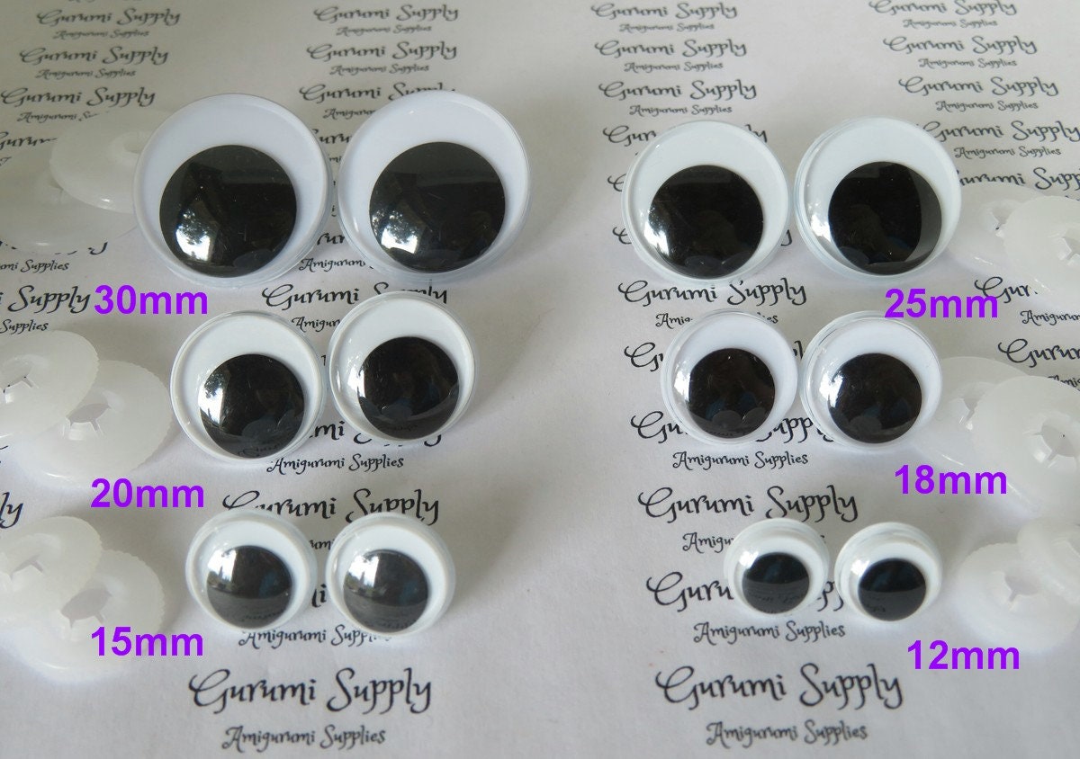30mm White Round Googly Safety Eyes with Washers 1 Pair / Amigurumi