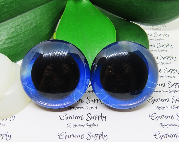 40mm Blue Lightening Iris 3D Style Trapezoid Safety Eyes and Washers: 1 Pair - Amigurumi / Animal / Stuffed Creations / Craft Supplies / Toy