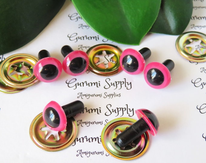 12mm Pink Iris Black Pupil Round Safety Eyes and Washers: 3 Pairs - Doll / Amigurumi / Animal / Creation / Crochet / Paintfree / Craft