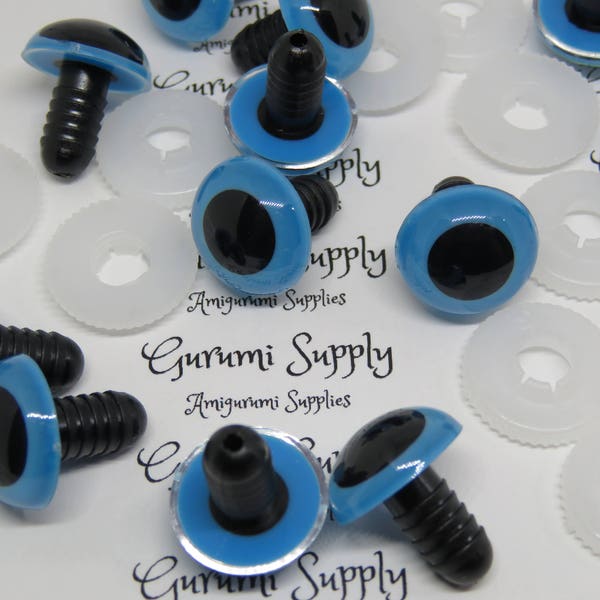 15mm Blue Iris Black Pupil Round Safety Eyes and Washers: 2 Pairs - Doll / Amigurumi / Animal / Creation / PaintFree / Crochet / Knit / Toys