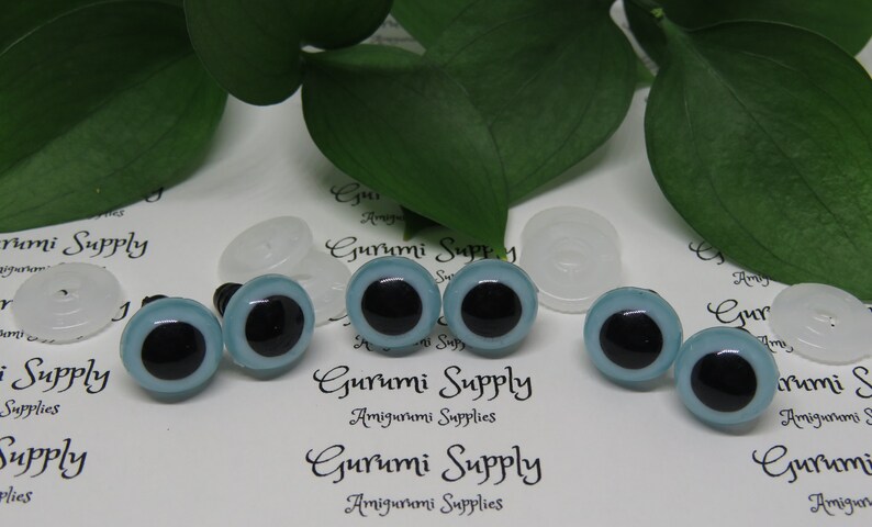 12mm Light Blue Iris with Black Pupil Round Safety Eyes and Washers: 3 Pairs Dolls / Amigurumi / Animals / Stuffed Creations / Craft / Toy image 7