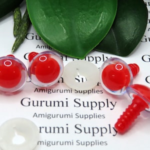 16mm Clear Iris Red Pupil Round Safety Eyes and Washers: 2 Pairs - Doll / Amigurumi / Animals / Stuffed Creations / Crochet / Knit / Doll