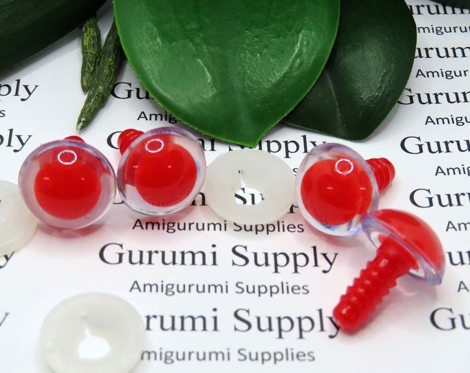 16mm Clear Iris Red Pupil Round Safety Eyes and Washers: 2 Pairs - Doll / Amigurumi / Animals / Stuffed Creations / Crochet / Knit / Doll