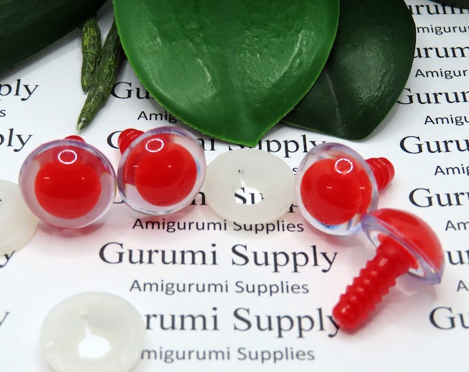 16mm Clear Iris Red Pupil Round Safety Eyes and Washers: 2 Pairs - Doll / Amigurumi / Animals / Stuffed Creations / Crochet / Knit / Doll