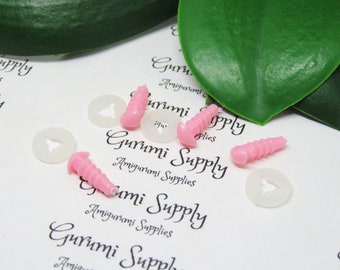 6mm Solid Pink Safety Noses with Washers - 4 ct - Amigurumi / Animals / Toys / Dolls / Triangle Noses / Creations / Craft Supplies / Felting