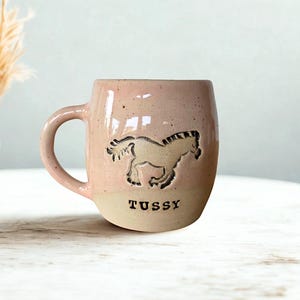 Running Horse Mug • Handmade Pottery • Horse Gift for Women Equestrian • Stoneware Ceramic • Coffee Cup • Pink •  13.5 fl oz (400 ml)