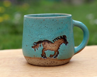 Horse Pottery Coffee Mug, Custom Horse Gifts for Horse Lover, Hobby Horse, Pottery Handmade