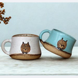 Handgemachte Eule Tasse, Keramiktasse Getöpfert, Handgefertigte Kaffeetasse, Eulentasse Geschenk, Eulenbecher, Naturliebhaber Geschenkidee