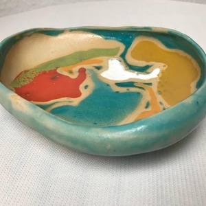 Painted Ceramic Bowl, Christmas Gift, Multicoloured Pottery image 1