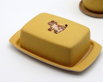 Pottery Butter Dish with Cow, Handmade Pottery, Gifts for Mom, Gifts for Parents