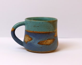 Pottery Coffee Mug, Handmade Cappuccino Mug, Blue Stoneware Mug