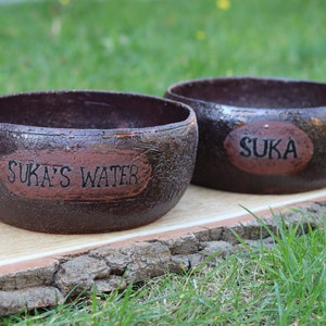 Personalized Pottery Pets Dog Bowl Set, Big Size Dog Bowls, Ceramic Set of Two Handmade Ceramic Dog Bowl image 2