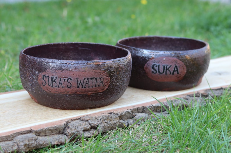 Personalized Pottery Pets Dog Bowl Set, Big Size Dog Bowls, Ceramic Set of Two Handmade Ceramic Dog Bowl image 2