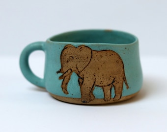 Elefantentasse Getöpfert, Elefant Kaffee Tasse, Becher, Kaffeetasse, Kaffebecher