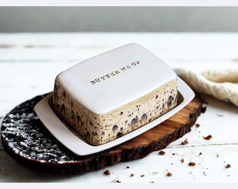 Personalisierte Keramik Butterdose mit Deckel - Handgefertigter Steinzeug Butterbehälter - Rustikale Butterglocke - Butter Aufbewahrung