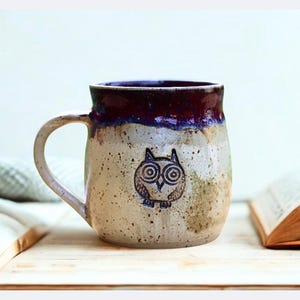 Owl Coffee Mug, Handmade Stoneware Mug, Gift for Owl Lovers, Large 17 oz, Rustic Farmhouse Design, Dishwasher Safe, Artisan Pottery