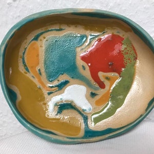 Painted Ceramic Bowl, Christmas Gift, Multicoloured Pottery image 5