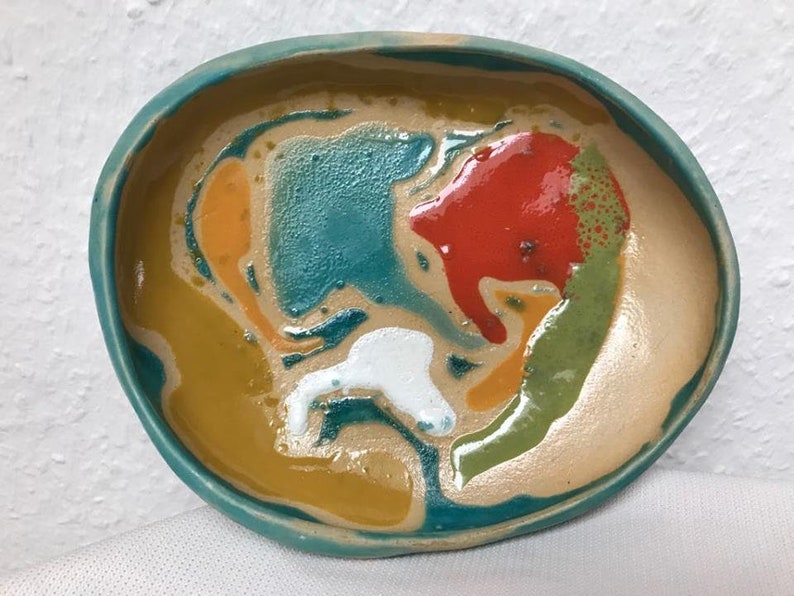 Painted Ceramic Bowl, Christmas Gift, Multicoloured Pottery image 5