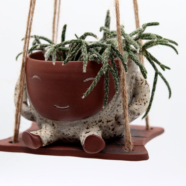 Keramik Blumenampel Hängend, Keramikpflanzgefäß, Übertopf Mit Gesicht, Handgemachtes Geschenk für Pflanzenliebhaber