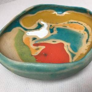 Painted Ceramic Bowl, Christmas Gift, Multicoloured Pottery image 3