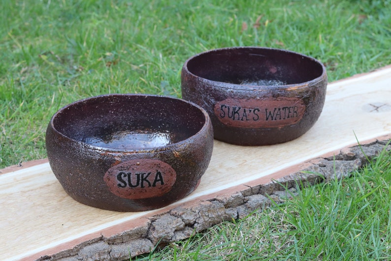 Personalized Pottery Pets Dog Bowl Set, Big Size Dog Bowls, Ceramic Set of Two Handmade Ceramic Dog Bowl image 8