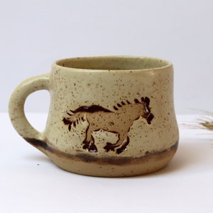 Horse Pottery Coffee Mug, Custom Horse Gifts for Horse Lover, Hobby Horse, Pottery Handmade Creme